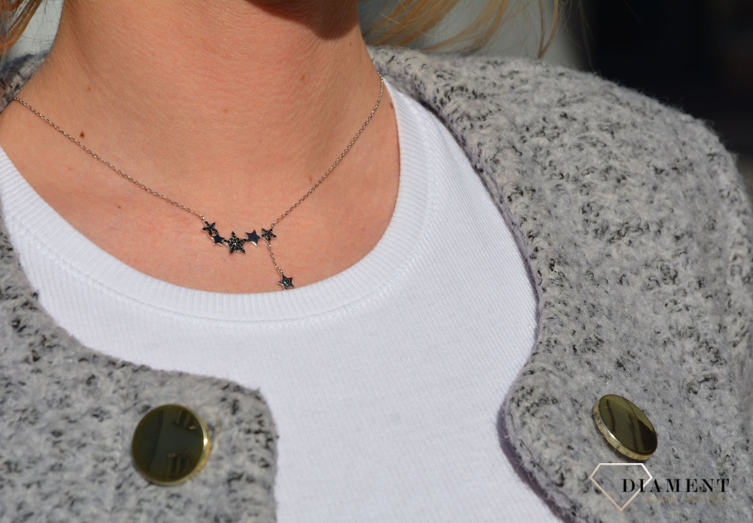 Celebrytka srebrna czarne gwiazdki Dall'Acqua ✓Srebrne Naszyjniki Damskie w Sklepie z Biżuterią zegarki-diament.pl✓.jpg